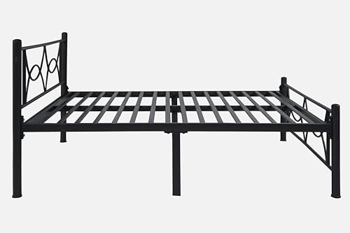 Image of Luno Metal Queen Size Bed Without Storage | Wrought Iron Double Bed with Headboard & Footboard | Sturdy Powder Coated Platform Bed Queen Size Cot for BedroomLivingRoom Black (75x60)