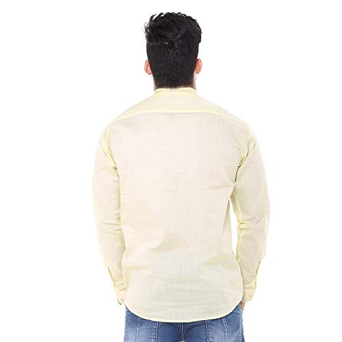 Image of Men's Linen Chinese Collar Full Sleeve Plus Size Short Kurta