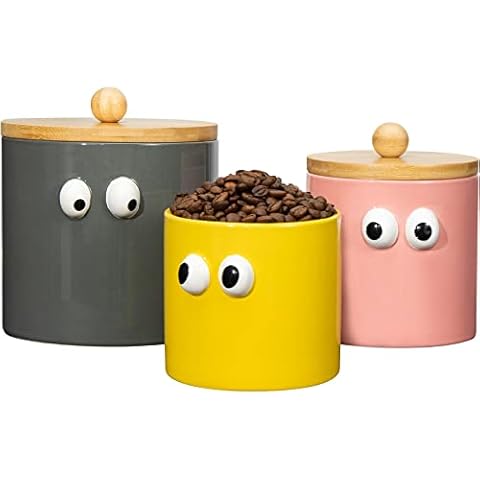 FavorFlavor 3PCS Canister Sets for Kitchen Counter, 50OZ Jars with Airtight Lids Ceramic Coffee Canister Sets for Flour, Cereal, Tea, Sugar, Cookies Spicies Great Home Decor and Present Cover