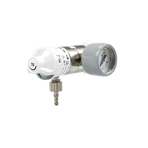 Sauerstoff Druckminderer (O2 Med.) Fast 15 "HUM" kurzer Anschlussbolzen, Manometer rechts, 0-15 l/min regelbar