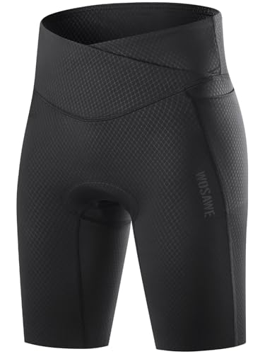 WOSAWE Women's High-Waisted Cycling Shorts 4D Padded Bike Underwear with Side Pockets for Summer Rides, Black M