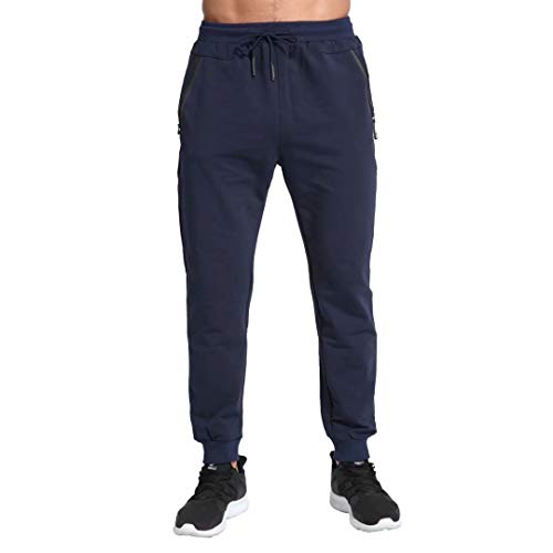 Tansozer Men's Lightweight Joggers Casual Slim Sweatpants Track Pants with Zipper Pockets (Navy Blue, XX-Large)