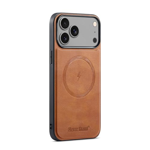 Étui iPhone 17 marron antichoc mince coque arrière magnétique cuir