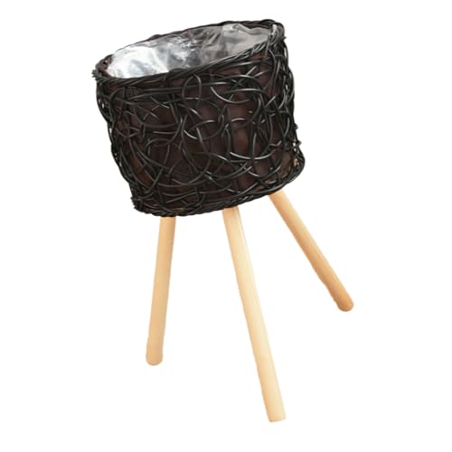Taburete Soporte para Macetas Planta Ratán Tejida con 3 Patas Madera Canasta Cestería Plantilla para Uso En Hogar O Oficina