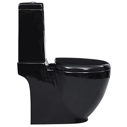 AJJHUUKI WC Keramik WC Badezimmer Rund WC Boden Wasserfluss Schwarz – Bild 5