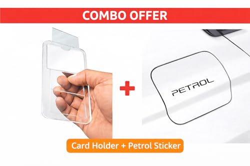 Image of Card Holder for Car Windshield with Petrol Sticker| Transparent Cover | Access Cards - Strong Adhesive Sticker Mount, Easy Insert & Remove | Durable Anti-Slip Design for All 4-Wheelers