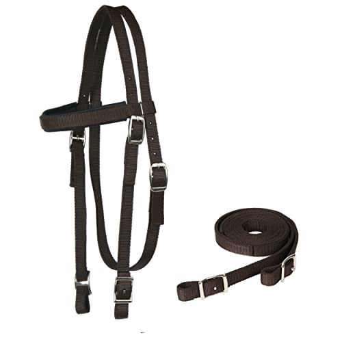 Frontalera acolchada de nailon con riendas para caballos Majestic Ally de hípica 5