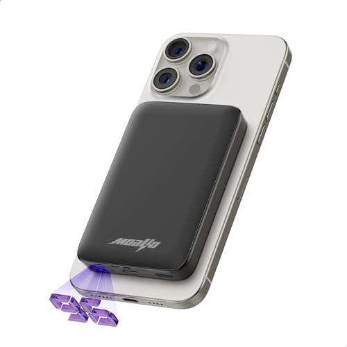 MOAIIO for Magsafe Battery Pack, 5000mAh Magnetic Power Bank with Type-C Cable 20W PD Fast Charging Lighting Input Wireless Portable Charger for iPhone16 15/14/13/12/Pro/Pro Max-Black