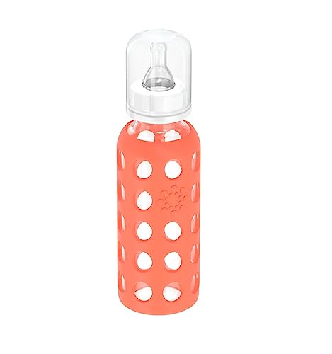 Lifefactory 9-Ounce BPA-Free Glass Baby Bottle with Protective Silicone Sleeve and Stage 2 Nipple, Papaya