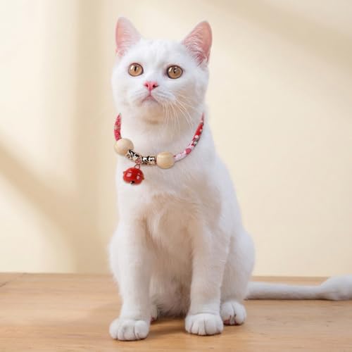 Image of Qpets Cat Collar Adjustable 25 to 33CM Camphor Wood Flea Prevention Red