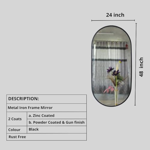 Image of Modern Elegance Capsule Shape Wall-Mounted Mirror Metal Framed Wall Mirror Bathroom Mirror Living Room Mirror Home Decor Mirror 24 x 48 Inches Black MF 105