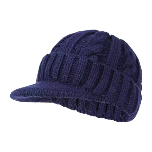 Gorro de punto con visera para mujer, forro polar, gorro de esquí cálido, gorro de esquí elegante, marine, Talla única