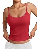 Trendy Queen Womens Spaghetti Strap Tank Top Summer Double Lined Workout Camisole Going Out Cute Tops Y2k Teen Girl Basic Red XS