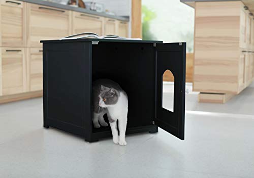 zoovilla Kitty Litter Cabinet – Hidden Litter Box Furniture, Black For house-cats