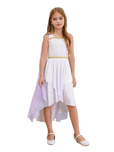 Rswnyirn Enfant Fille Déguisement Princesse égyptienne Grecque Costume Cosplay Halloween Carnaval Robe Déesse Deux Châles pour Soirée Fête Mascarade Lavande 15-16 Ans