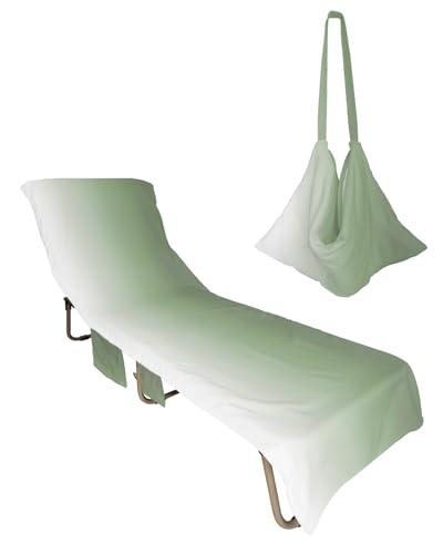 Sage Green Beach Lounge Chair Towel Cover, Soft Chaise Lounge Towel with Side Pockets Patio Pool Chairs Cover for Beach/Pool Sunbathing 29x85 Farmhouse Sage Green Ombre