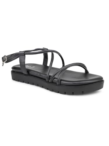 Inc.5 Women Black Striped Open Toe Flats With Backstrap (B0CNKK2YZH) Amazon Price History, Amazon Price Tracker