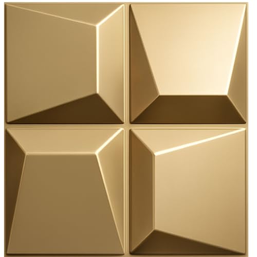 Image of Kayra Decor 3D PVC Wall Panels for Bedroom & Living Room | Cube Design | Champagne Gold Color|19.7 x 19.7 Inch | Pack of 12 | 32.28 Sq Ft