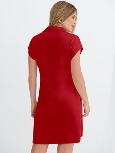Image of ANRABESS Womens Summer Casual Half Zip Cap Sleeve Trendy Wrinkle-Free Tshirt Dress 2026 Spring Beach Vacation Short Dresses