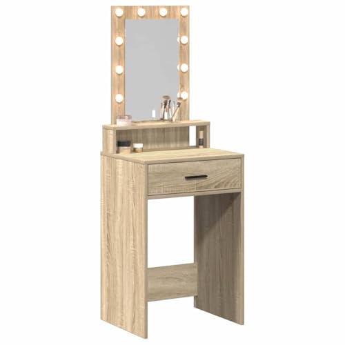 Cómoda con espejo y luces Mangloder tocador cosmético con espacio de almacenaje marrón 140 cm 3