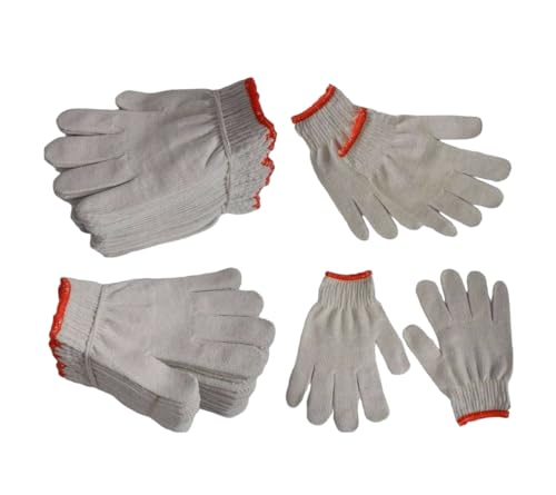 12 Pairs X Cotton Polyester Knitted Multipurpose Elastic Yarn Gardening Gloves One Size White