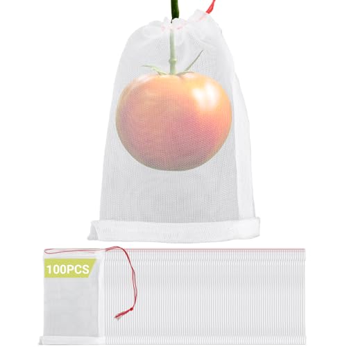 ENPOINT Fruit Protection Bags, 100 Pack 4x6 Inch Garden Netting Pest Barrier, Bug Net Tiny Mesh Bags Drawstring Bird Netting for Garden Plant Seed Fruit Flower Vegetable, Reusable Garden Mesh Netting