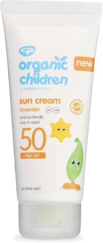 Green People Organic Children Sun Cream SPF50 Lavender - Natural, Organic Sunscreen for Kids - Water Repellent, Reef Safe - Babies 6m+, 100ml