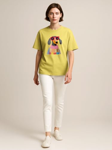 Image of HELLCAT Beige Trendy Printed Oversized T-Shirt for Women