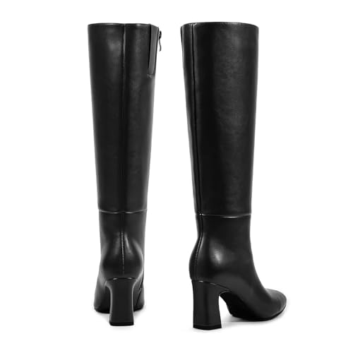 wetkiss Knee High Boots for Women Chunky Heel Round Toe Long Boots with Side Zipper and Elastic Band Design Almond Toe Dress Tall Boots Fashion Party Wedding Daily3