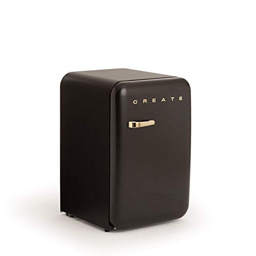 CREATE / RETRO FRIDGE 83.5 GOLD/Frigorífico negro maneta oro / 98W, bajo consumo, 2 estantes, regulador temperatura, botellero, 56x54x84cm