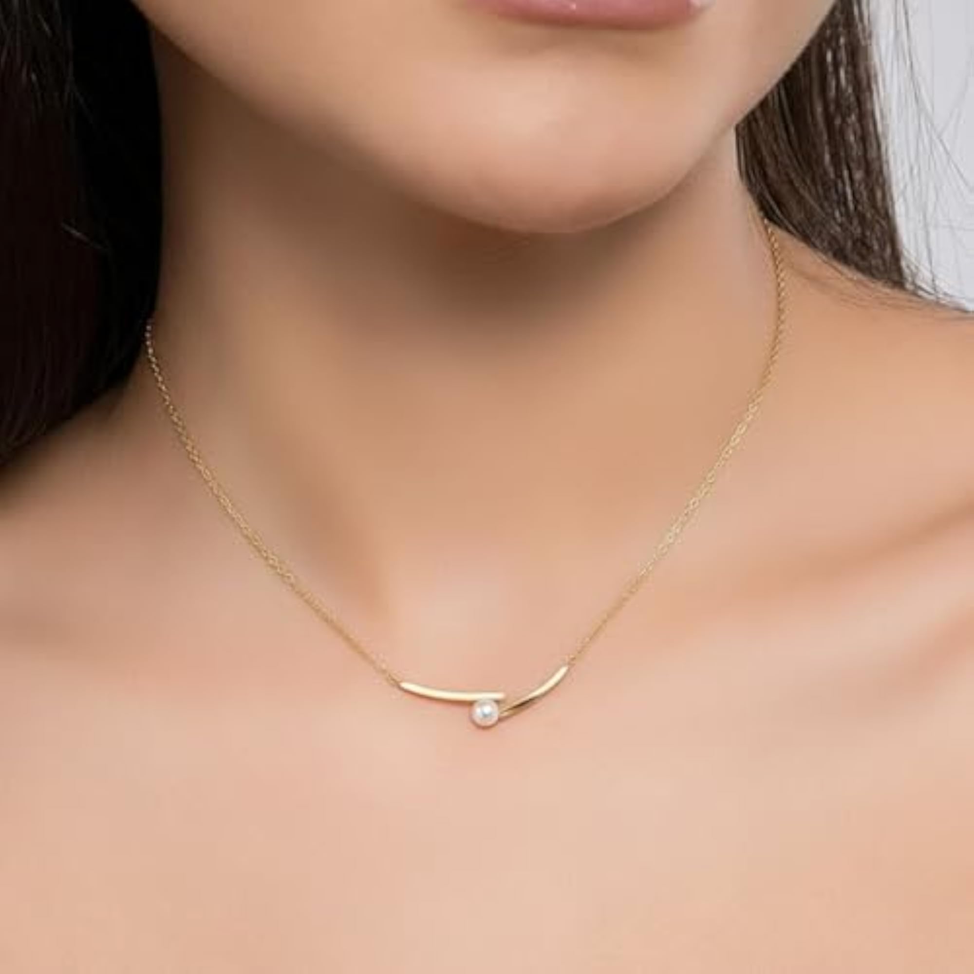 Women's Minimalist Pearl Pendant Necklace, Gold-Tone