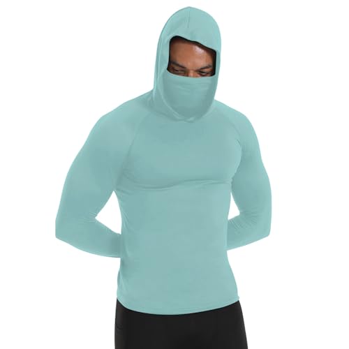 Men's UPF 50+ Sun Protection Shirt with Mask Hooded Sun Shirt Long Sleeve Rash Guards Cooling Lightweight Hoodies