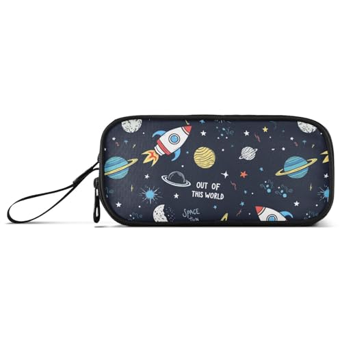 Image of Space Rocket Planet Pencil Case Box Boys Girls Large Pencil Pouch with Zipper Compartments Big Capacity Stationery Pen Bag Organizer for Kids Teens Adults School Office
