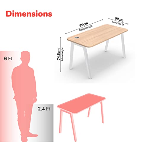 Image of KOKUYO IVO Home Office Desk - Heavy-Duty Work Table for Home, Study, Office & Workspace | 25mm Thick Engineered Wood Top, Sturdy & Angular Metal Legs | (White, 900MM)