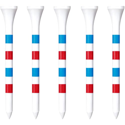 Zivisk Bamboo Golf Tees 70mm 100 Count 2-3/4 inch Long Wooden Golf Tees - White & Red & Blue
