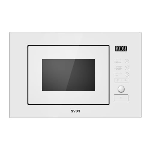 Svan Microondas 20 Litros Integrable con Grill Blanco SMWI2800DGB. 800W, Grill 1000W, 8 Programas, Modo Descongelación, Revestimiento Interior, Fácil Limpieza, Temporizador 95min.