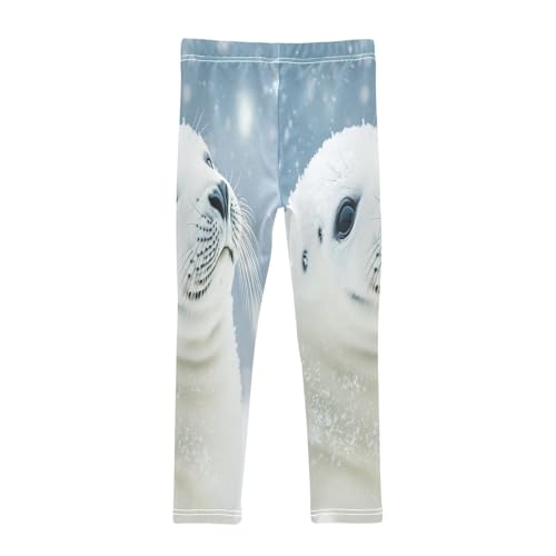 Lovely White Seal Snowflakes Girls Casual Leggings for Kids Printed Long Pant Bottoms Stretch and Soft2