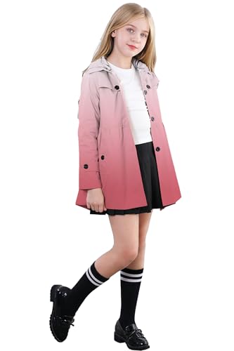 Image of Betusline Girl's Single Breasted Trench Coat Hooded Dress Coat Outerwear, 2-14 Years
