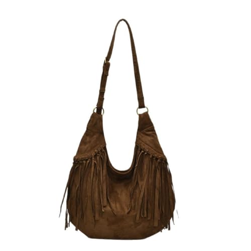 Image of Women Vintage Suede Fringe Hobo Bag Tote Shoulder Bag Crossbody Bag and Hippie Western Cowgirl Purse Shoulder Bag
