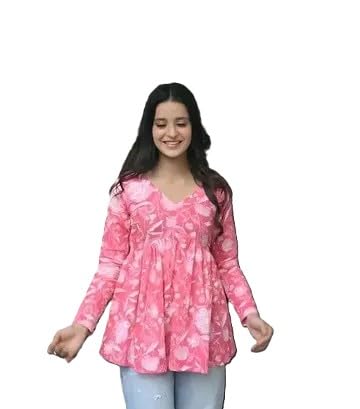 Buy Women's Floral Print Peplum Top, Blue and White, Long Bell