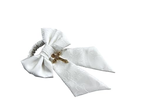 Boys First Holy Communion Necktie Pocket Square and Armband Set White Clergy Brocade2