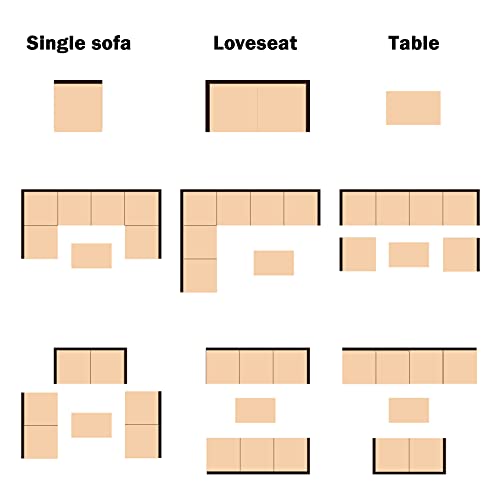Outdoor Patio Furniture Sets 7 Piece Rattan Conversation Sectional Set Brown Manual Wicker Sofa Set with Coffee Table and Seat Cushions