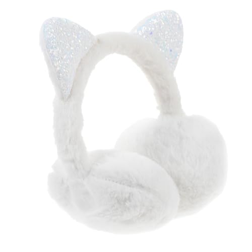 Veemoon Winter Ear Muffs for Women Cat Ears Design Plush Earmuffs Ear Covers Warm Ear Warmers Baby Ear Protection Headwear, White, 12.5*12.5CM