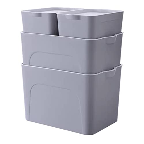 RMAN® Juego de 4 Cajas de Almacenamiento Cajas Organizadoras con Tapa y Asa Apilables Plastico(PP) para Sala de Estar, Dormitorio, Cocina, 25L/15L/5L, Color Gris Cover