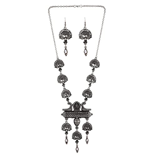 Shining Diva Fashion Latest Stylish Traditional Oxidised Silver Necklace Jewellery Set for Women (13160s) - Image 8