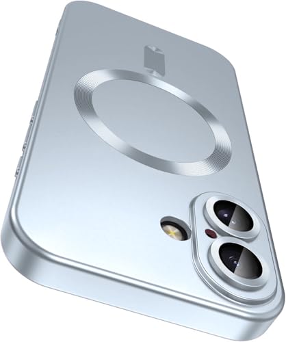 Image of DIZORO Magnetic Case for iPhone 16 Case [Compatible with MagSafe][Built-in Camera Lens Protector] Slim Soft Silicone Bumper Shockproof Metallic Luster Back Cover Phone Case (Sierra Blue)