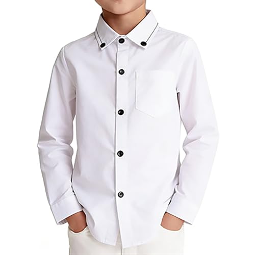 2026 Camisa Casual Manga Larga para Niños con Botones Cómoda Sarga Uso Diario (White, 15-16 años)