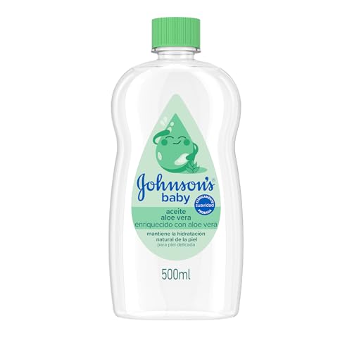 Johnson's Baby Aceite corporal hidratante con aloe vera (500 ml), aceite de bebé hipoalergénico desarrollado para piel delicada, enriquecido con aloe vera, ayuda a calmar y aliviar la sequedad