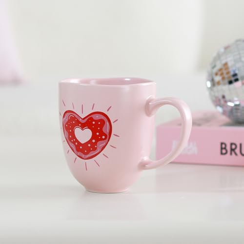 Taza de cerámica rosa de 13 oz con diseño corazón miniatura 3