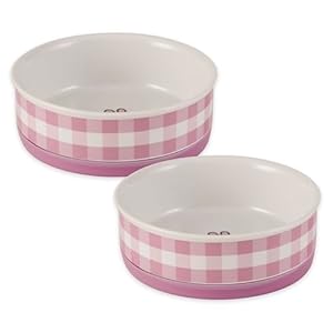 Bone Dry Ceramic Food Bowls, Non-Slip & Dishwasher Safe, Medium Set, 6×2 Pansy Check